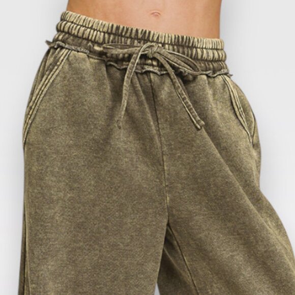 Casual Everyday Cozy Wide Leg Elastic High Waist Mineral Wash Wide Leg Pants - Picture 2 of 8